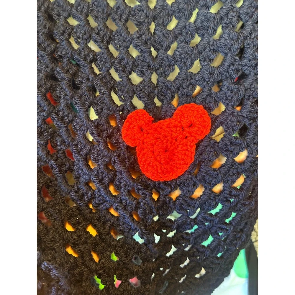 Handmade Disney Cruise Line DCL‎ Navy Crochet Shawl Mouse Applique NEW Reg Sz